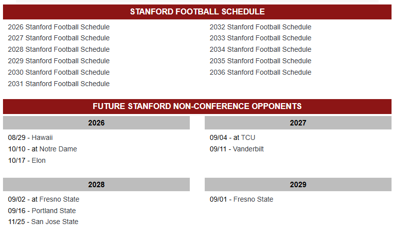 Stanford Football 2027 Schedule